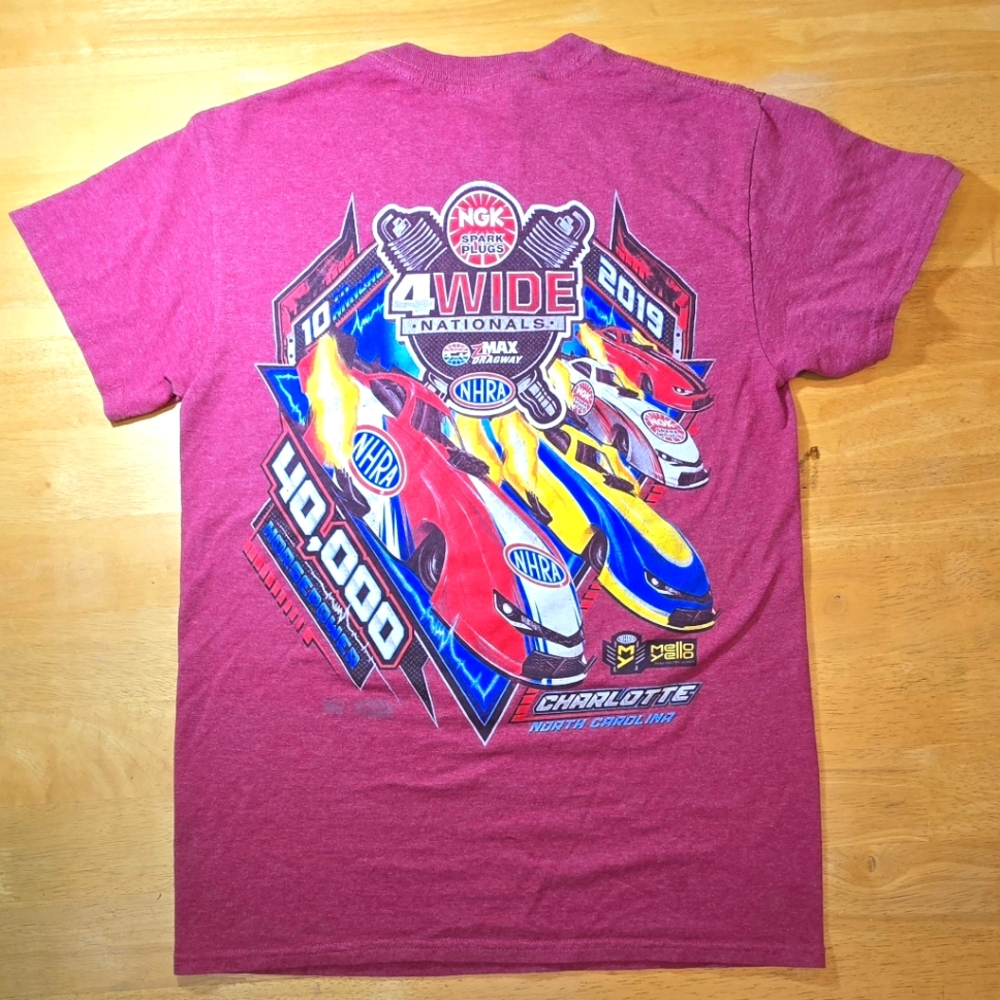 2019 10th Annual NHRA 4Wide Nationals Charlotte NC Hot Rod T-shirt Small, Red